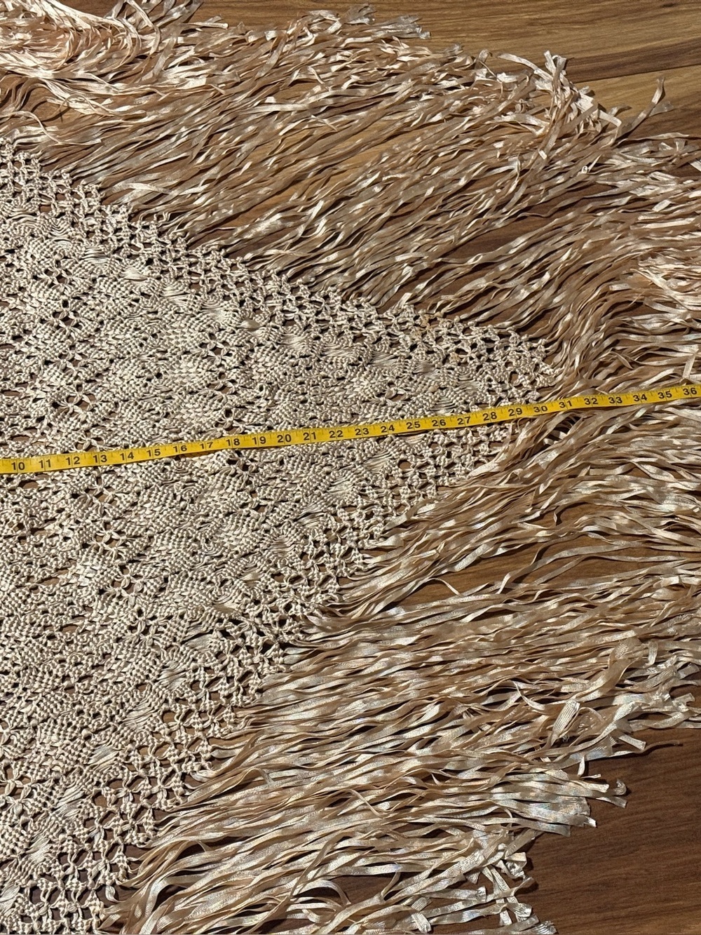 Hand-Knotted Macramé Fringe Triangle Shawl Wrap – Boho Festival Beige/Cream - Picture 10 of 10